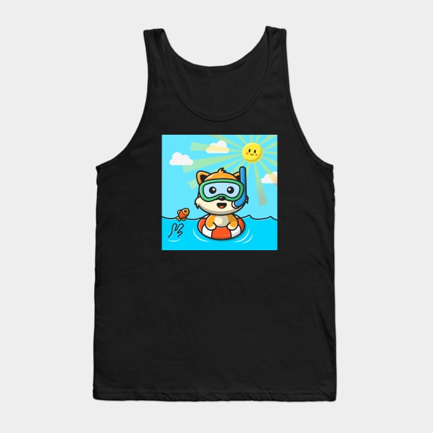 Cute Cat Snorkeling With Swimming Tires Tank Top by Catalyst Labs